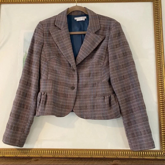To The Max Studio Plaid Blazer Jacket Crop Ruffle - Picture 1 of 8